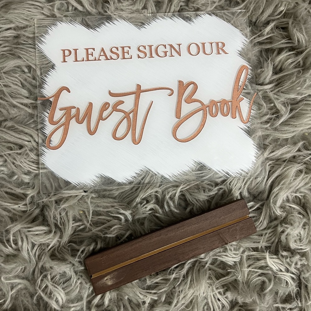 8 in x 10 in Rose Gold and White Acrylic Guest Book Sign